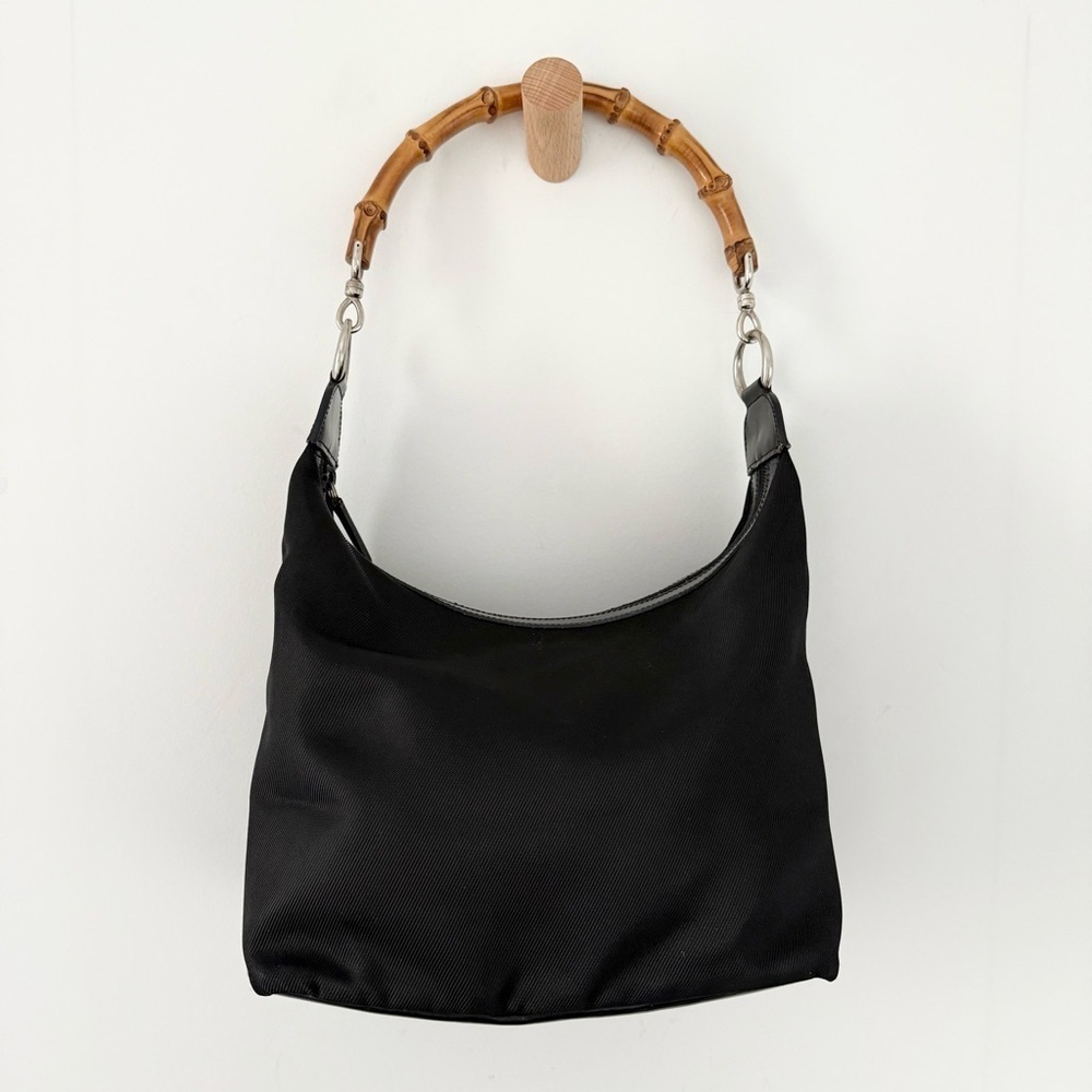 Vintage Gucci 90s / Y2K black nylon bamboo handle shoulder bag - Picture 5 of 13